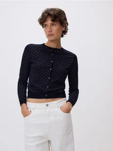 Reserved - Kardigan z wiskozą - granatowy - Swetry damskie - miniaturka - grafika 1