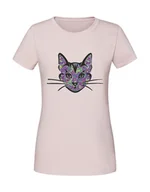 Koszulki i topy damskie - Damska koszulka z nadrukiem - Kot kolorowy kolor Pudrowy Róż XL - miniaturka - grafika 1