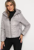 Kurtki damskie - Jasnoszara Pikowana Kurtka z Kapturem Terishia - miniaturka - grafika 1