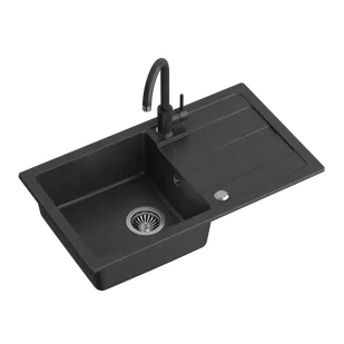 GO- MAX CZARNY zlewozmywak granitowy 1-k z/o (77x44x17,5) + bateria w kolorze + syfon manualny z zaślepką - Baterie kuchenne - miniaturka - grafika 1