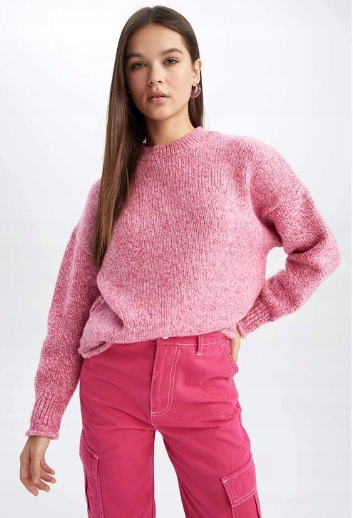 Defacto Sweter Różowy Z Długim Rękawem Casual Xxl 3J9G4* T1A