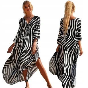 PAREO NA PLAŻĘ PLAŻOWA DŁUGA SUKIENKA WISKOZA 100% NARZUTKA TUNIKA KIMONO - Stroje kąpielowe - miniaturka - grafika 1
