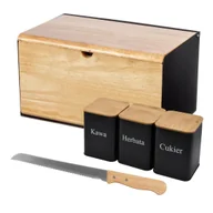 Chlebaki - Chlebak dwustronny stal bambusowy pojemniki na przyprawy nóż do chleba BRUNBESTE BB-2698 - miniaturka - grafika 1