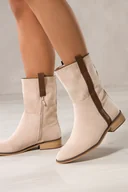 Botki damskie - Beżowe botki damskie płaskie brązowy pasek na cholewce Casu Z0442 - miniaturka - grafika 1