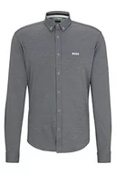 Koszule męskie - BOSS BIADO R Regular -Fit męska koszula z bawełny piqué-jersey z kołnierzem na guziki, granatowy, L - miniaturka - grafika 1