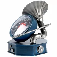 Zegary - Zegar stołowy gramofon metalowy granatowy retro vintage 16,5x16,5 x 19 cm kod: O-569364 - miniaturka - grafika 1