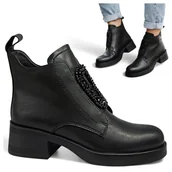 Botki damskie - Botki Damskie SKÓRZANE Eleganckie Jesienne Wygodne Czarne Barski 39 - miniaturka - grafika 1