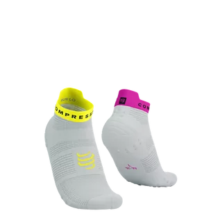 Skarpetki sportowe męskie - COMPRESSPORT Skarpetki do biegania krótkie ProRacing Socks V4 white/safety yellow/neon pink - grafika 1