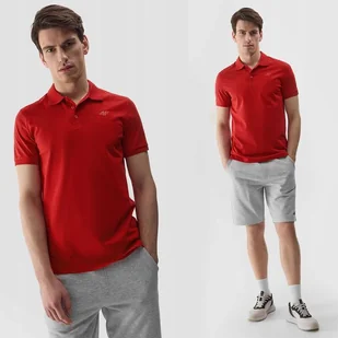 Koszulka Męska 4F Polówka z kołnierzykiem T-shirt Czerwony Sportowy M - Koszulki męskie - miniaturka - grafika 1