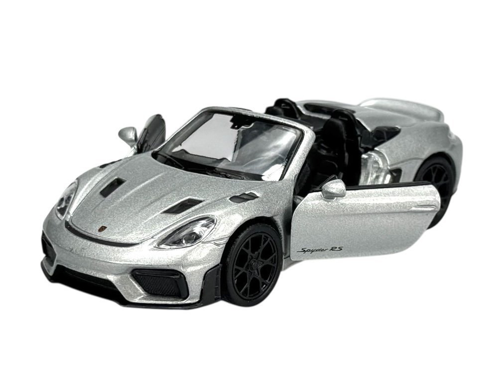WELLY PORSCHE 718 SPYDER RS BEZ DACHU SREBRNY 1:34 SAMOCHÓD NOWY METALOWY MODEL