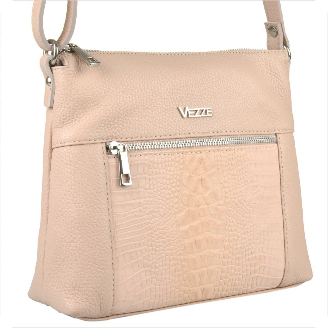 Włoska skórzana torebka listonoszka róż pudrowy VEZZE