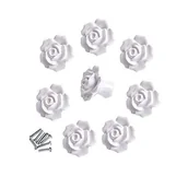 Zawiasy, okucia i inne akcesoria - Zestaw 8 ceramicznych uchwytów w kształcie kwiatów, eleganckie białe ceramiczne uchwyty w kształcie róży do szuflad meblowych i szafek. - miniaturka - grafika 1