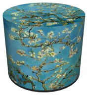 Pufy i podnóżki - Okrągła tapicerowana niebieska pufa z drzewkiem H0-A50 - miniaturka - grafika 1