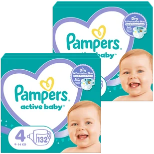 Zestaw Pampers Active Baby, pieluchy, rozmiar 4, 9-14 kg, 2 x 132 sztuki - Pieluchy - miniaturka - grafika 1