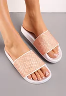 Klapki i japonki damskie - Pomarańczowe Klapki Ozdobione Cyrkoniami na Szerokim Pasku Alitia - miniaturka - grafika 1