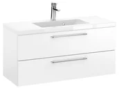 Szafki łazienkowe - Szafka Wisząca Z Umywalką RON 100 cm - Biały Mat - Uchwyty Chromowane - miniaturka - grafika 1