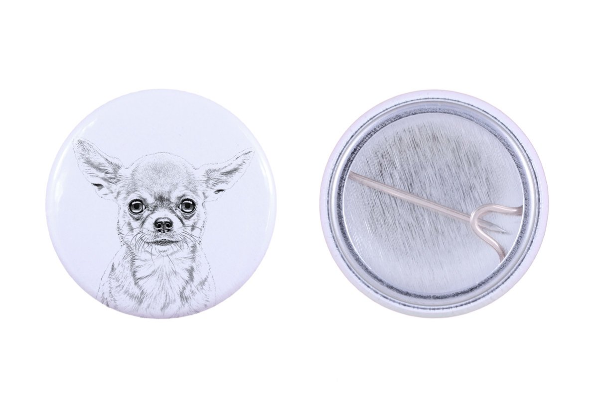 Chihuahua długowłosy - przypinka z twoim psem, dodaj własne foto, marka Art-Dog