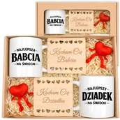 Zestawy upominkowe - Prezent Na Dzień Babci I Dziadka Najlepsza Najlepszy Kubki Podkładki Serca - miniaturka - grafika 1