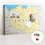 Tablice i flipcharty - Szkolna Tablica korkowa 60x40 cm, Kolorowe Pinezki, wzór Polityczna mapa Polski - miniaturka - grafika 1