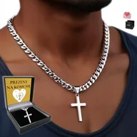 Łańcuszki - Srebrny Łańcuszek Z Krzyżykiem Męski Łańcuch Pełny Krzyż Diamentowany - miniaturka - grafika 1