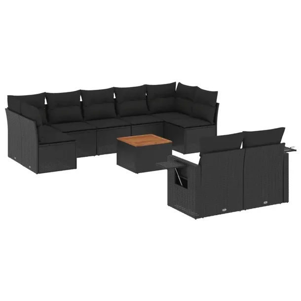 Zestaw mebli ogrodowych z rattanem PE, czarny, wymiary: 62x62x69 cm, 55x62x