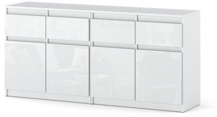 Komoda 160cm Glamour Duża Szafka Biała Wysoki Połysk 4 Szuflady Nowoczesna