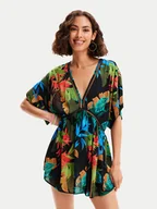 Sukienki - Desigual Sukienka plażowa Tropical Party 24SWMW23 Czarny Loose Fit - miniaturka - grafika 1