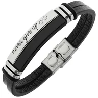 Bransolety męskie - Bransoletka męska SKÓRZANA z grawerem srebrno czar - miniaturka - grafika 1