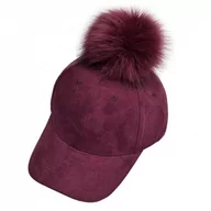 Czapki damskie - Czapka z daszkiem velvet z pomponem Bordo CZ13BOR - miniaturka - grafika 1