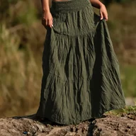 Spódnice - TEMU Długie spódnice dla kobiet z wysokim stanem i plisowanym wzorem - wielowarstwowe, z falbanką, jednokolorowe, idealne na wiosnę/leto/jesień, styl - miniaturka - grafika 1