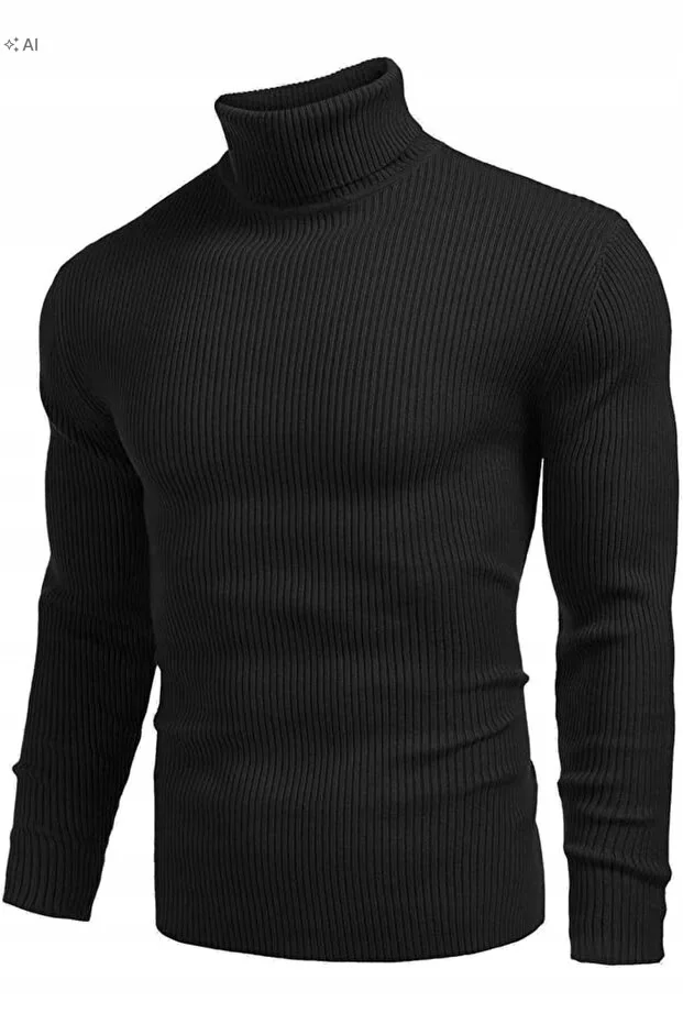 CZARNY PRĄŻKOWANY SWETER MĘSKI Z GOLFEM ELEGANCKI XS 5IA*