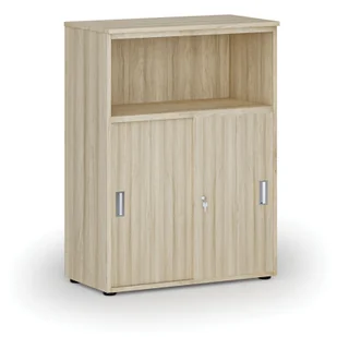 Szafa biurowa kombinowana z drzwiami przesuwnymi PRIMO WOOD, 1087 x 800 x 420 mm, dąb naturalny - Szafy biurowe - miniaturka - grafika 1