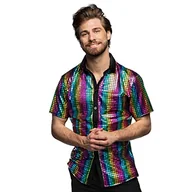 Koszule męskie - Boland - Kolorowa koszula dyskotekowa, Shirt Disco Diamond, męska koszula z krótkim rękawem, koszulka dla mężczyzn, górna część, koszulka na karnawał lub imprezy tematyczne - miniaturka - grafika 1