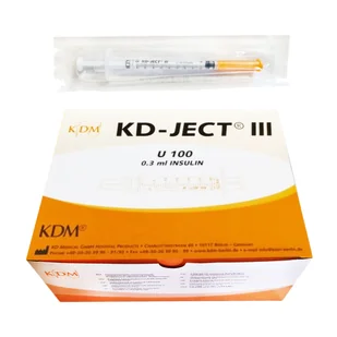 Strzykawka insulinowa z igłą wtopioną 0,3ml U-100 G30 (0,30X8) KD-JECT III 100szt - Glukometry i akcesoria dla diabetyków - miniaturka - grafika 1