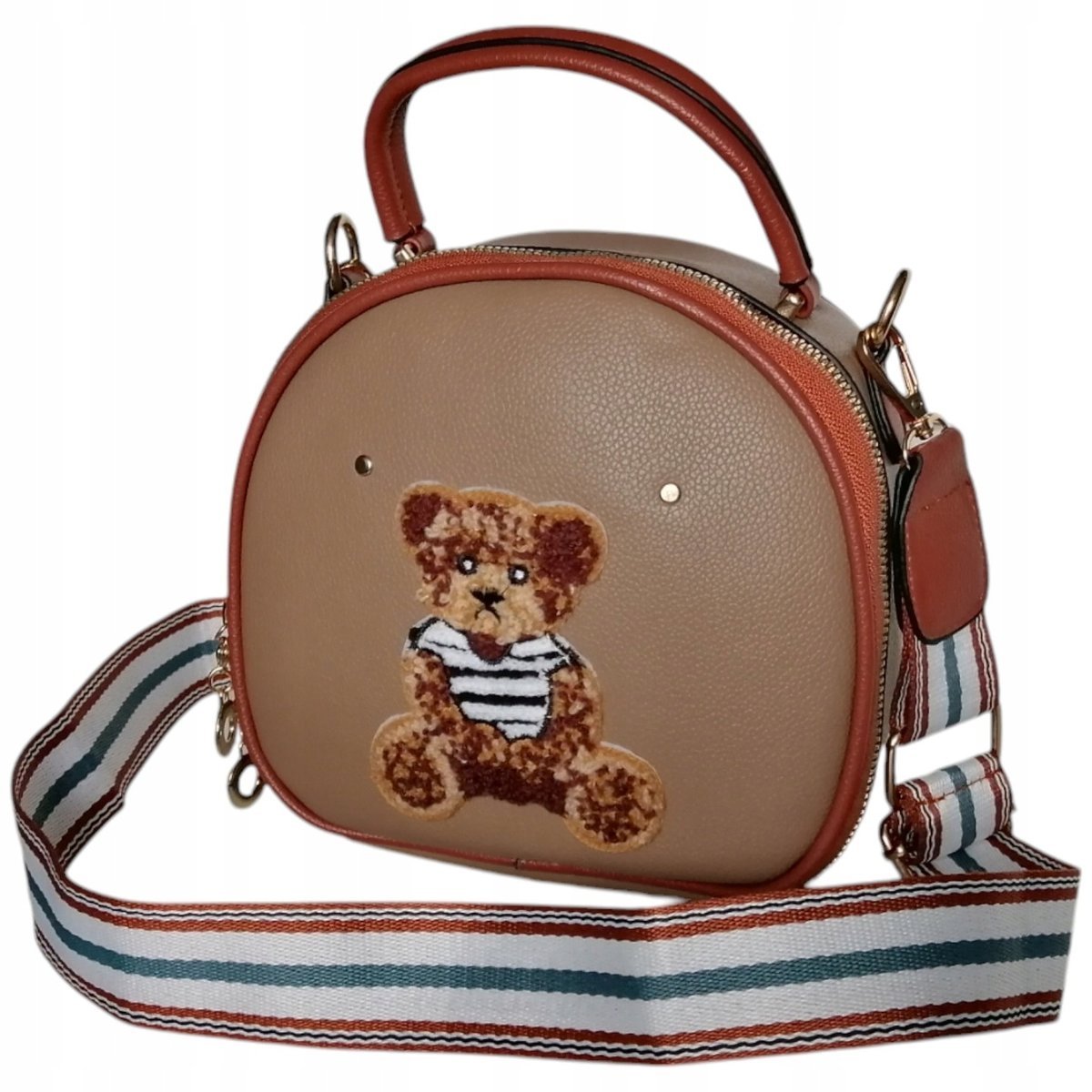 Mała Torebka Damska Na Ramię, Brązowy Kuferek Damski - Listonoszka Z Misiem