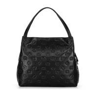 Torebki damskie - Damska torebka typu worek ze skóry w monogram czarno - srebrna - miniaturka - grafika 1