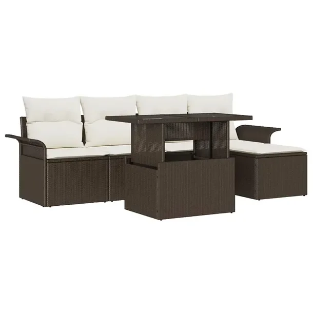 Zestaw Sof Ogrodowych dla 5 Osób, Brązowy Naturalny Rattan, 75x60 cm