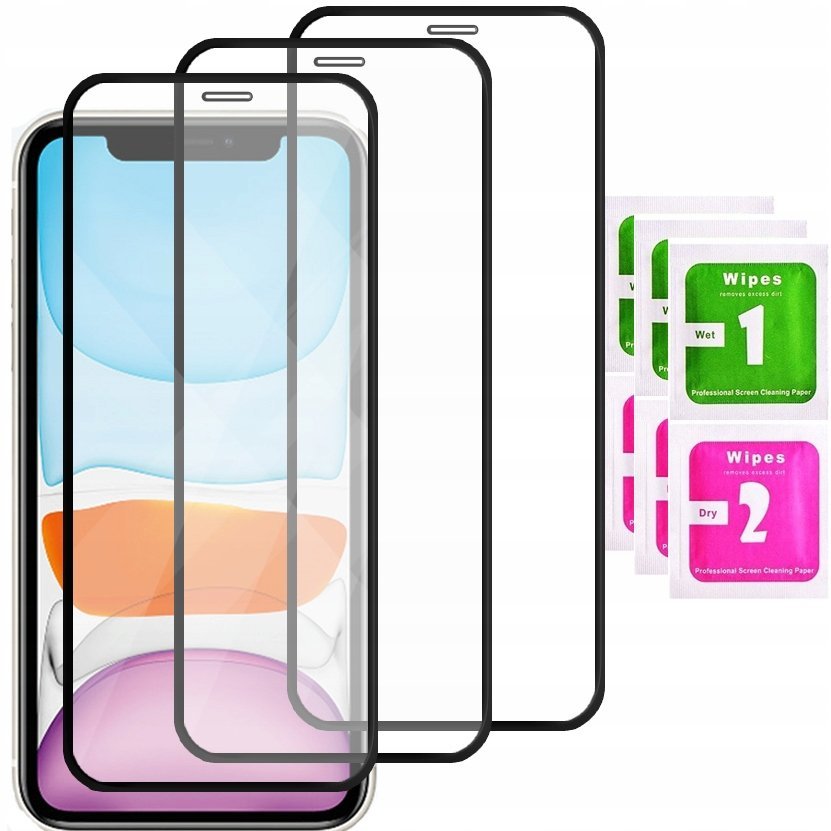 3X Szkło Na Cały Ekran Do Iphone 11 / Xr Pełne Hartowane Szkiełko 5D