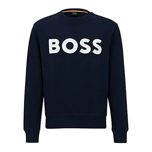 BOSS Męska bluza WeBasicCrew Relaxed-Fit z bawełny Terry z gumowanym nadrukiem logo, Dark Blue404, 6XL - Bluzy męskie - miniaturka - grafika 1