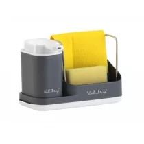 Vialli Design Organizer kuchenny z dozownikiem na płyn Livio Duo szary 8319 28319 + - Pozostałe akcesoria kuchenne - miniaturka - grafika 1