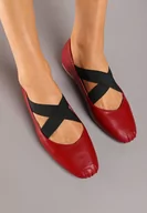 Baleriny - Bordowo-Czerwone Balerinki na Płaskiej Podeszwie z Gumką Elianora - miniaturka - grafika 1
