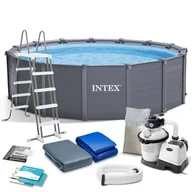 Baseny ogrodowe - Intex Graphite Gray 478 × 124 cm filtracja piaskowa drabina 26384NP) - miniaturka - grafika 1