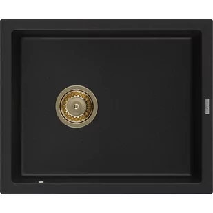 Mexen Pedro zlewozmywak granitowy 1-komorowy 560 x 460 mm, czarny, syfon złoty - Zlewozmywaki - miniaturka - grafika 1