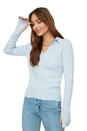 Bluzy damskie - Trendyol Damska bluza z okrągłym dekoltem, zwykła, jednokolorowa, jasnoniebieska, L, Jasnoniebieski - miniaturka - grafika 1