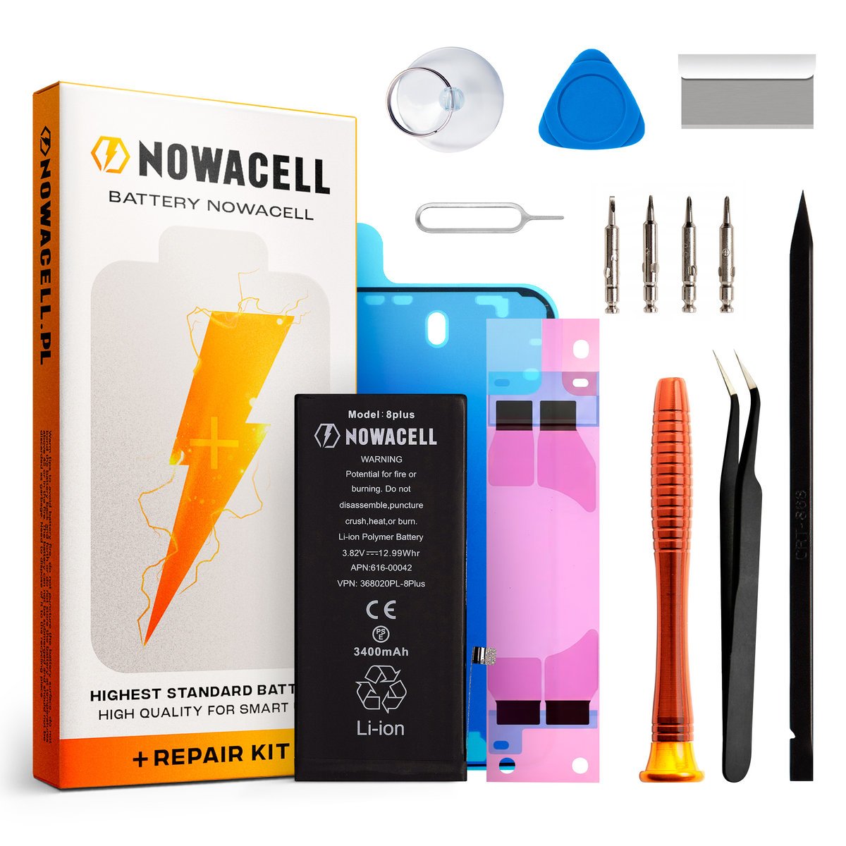 Bateria do iPhone 8 Plus Większa Pojemność 3400 mAh Zestaw NOWACELL