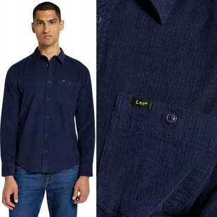 Lee LEESURE SHIRT Real Indigo SZTRUKSOWA GRANATOWA BAWEŁNIANA KOSZULA L - Koszule męskie - miniaturka - grafika 1