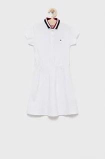 Sukienki - Tommy Hilfiger sukienka dziecięca kolor biały midi rozkloszowana - grafika 1