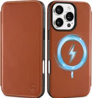 Portfele - Etui z klapką Portfel Skórzany Magsafe Shieldon do iPhone 16 Pro brązowy - miniaturka - grafika 1