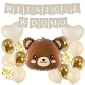 Balony i akcesoria - Zestaw WITAJCIE W DOMU - BOHO + miś głowa BALONY na powitanie dziecka WITAJ - miniaturka - grafika 1