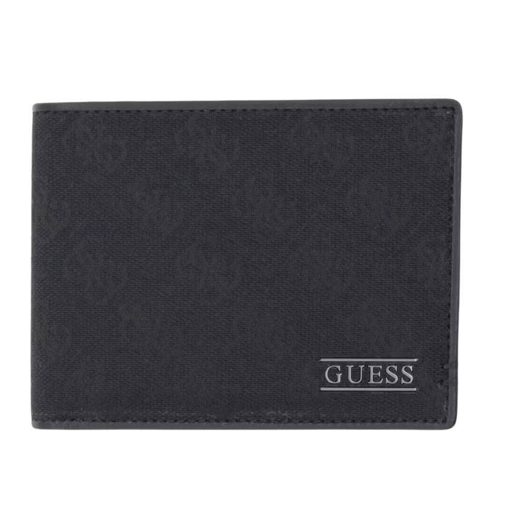 GUESS Czarny logowany portfel męski Boston Bifold M